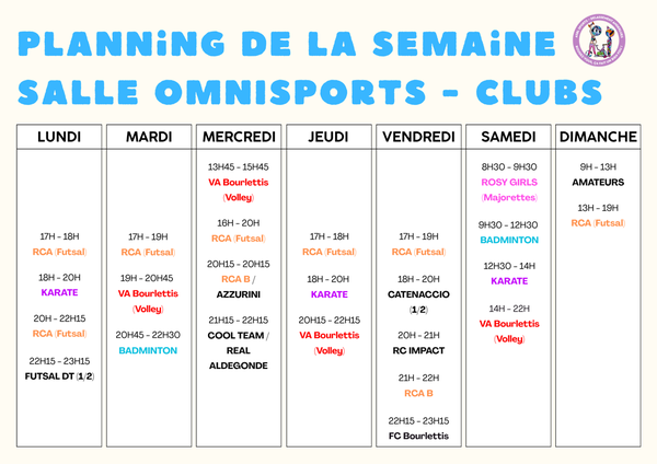 Planning clubs salle omnisports